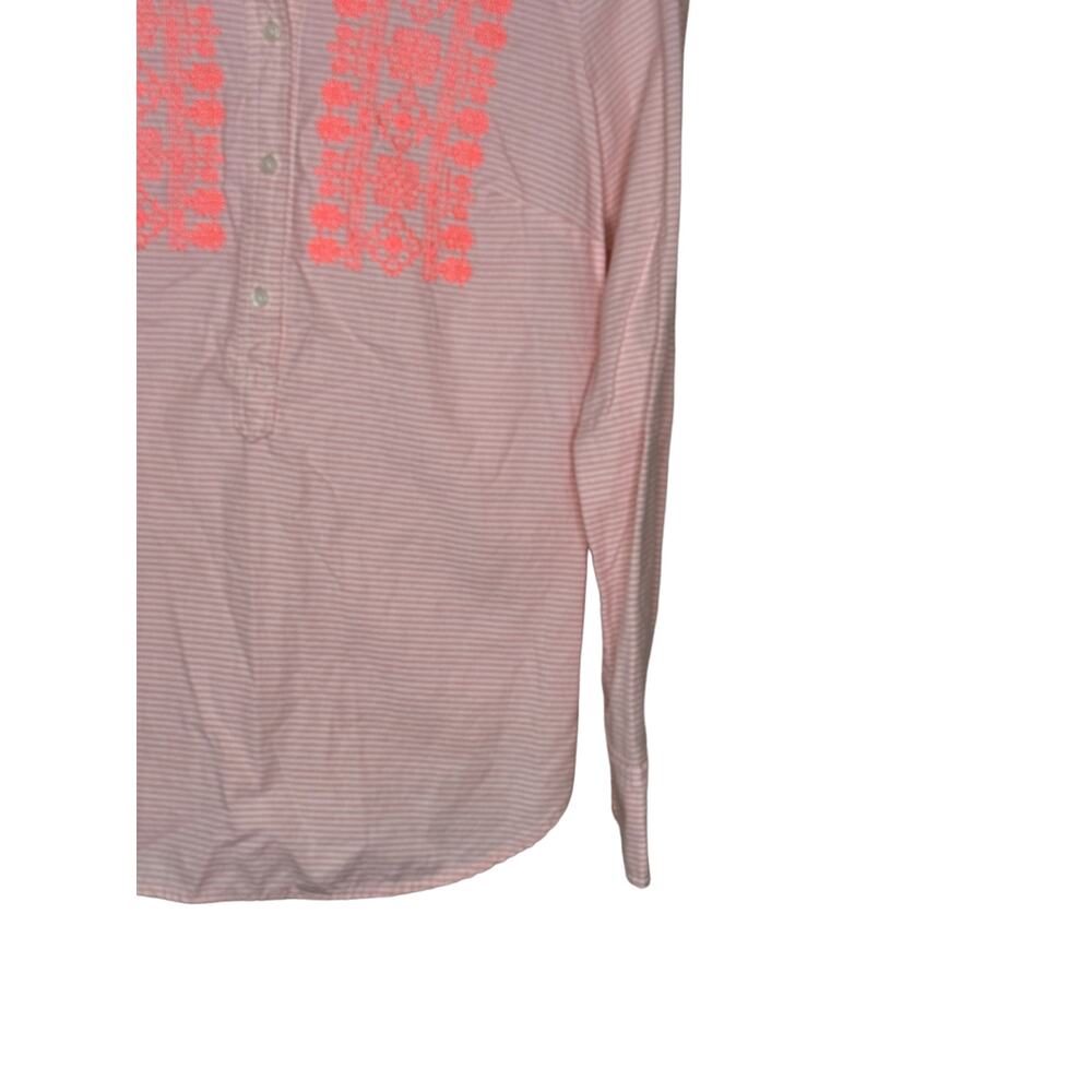 J.Crew Women's Top Shirt Embroidered Striped Long Cuffed Sleeve Button Pink XS - Picture 2 of 10